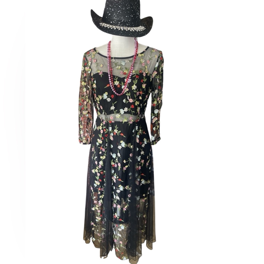 Whimsy fairy BoHo dress embroidery rhinestones floral floaty sheer cottage core